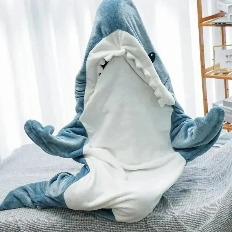 Shark Blanket Plaid Cute Women Pajamas Soft Sleeping Warm Plaid Adult Shawl Blanket Wearable Shark Gown Bathrobe Comfy Homewear