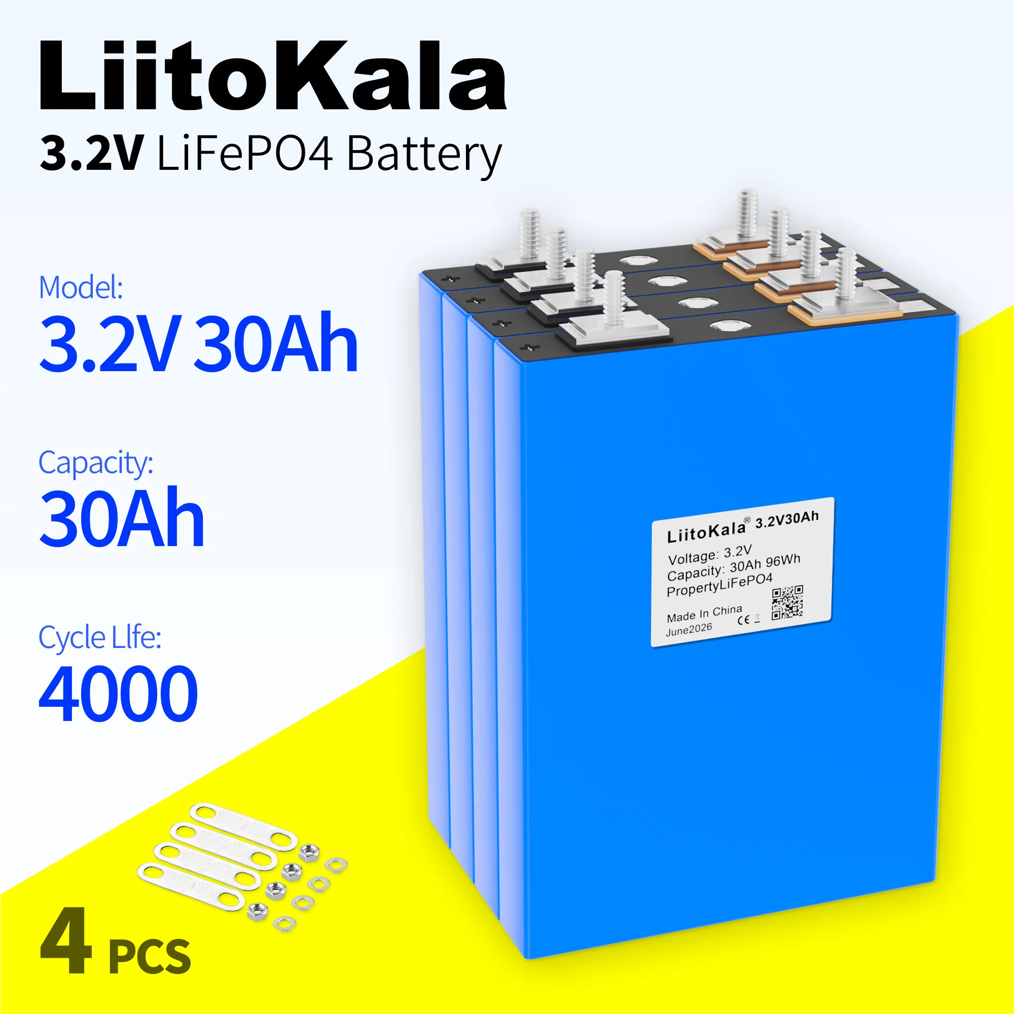 LiitoKala 3.2V 30Ah LiFePO4 Battery Discharge 5C Aluminum Shell Battery Is Suitable for 12V 10Ah Battery DIY Package Electric
