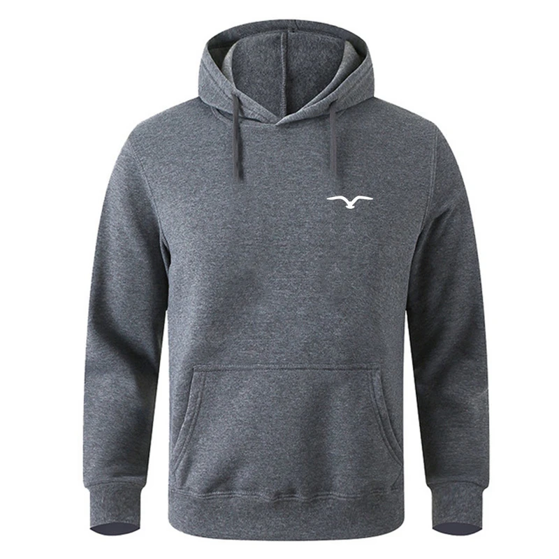 Male Sweatshirts Pocket Seagull Print Long Sleeve Clothing Popular Streetwear Men Hoodies Autumn Winter