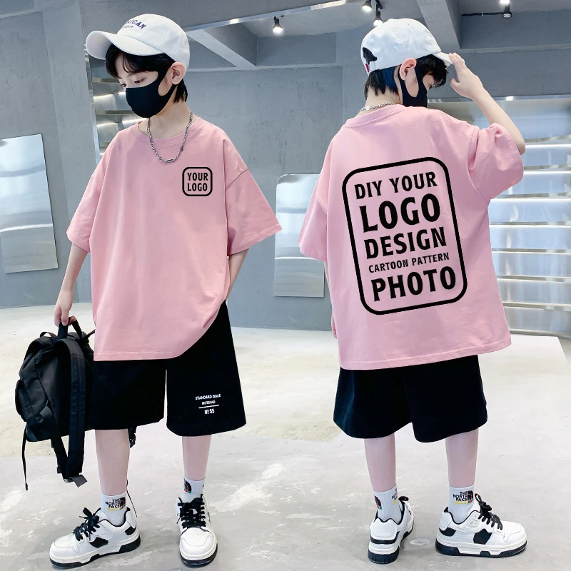 Children's Cotton Custom T-shirt, DIY Your Design, Logo,Photo,Anime Cartoon Graphic T-shirt for Boys Girls Children's Clothing