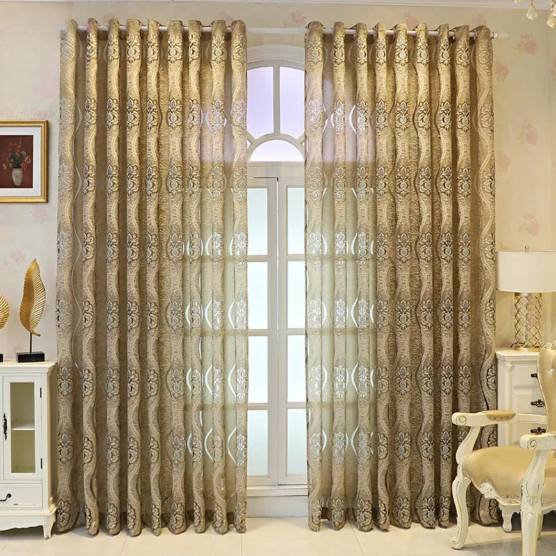 High-end Villa Jacquard European Style Retro Hollow Out Light and Opaquee Curtains for Living Dining Room Study Bedroom Custom