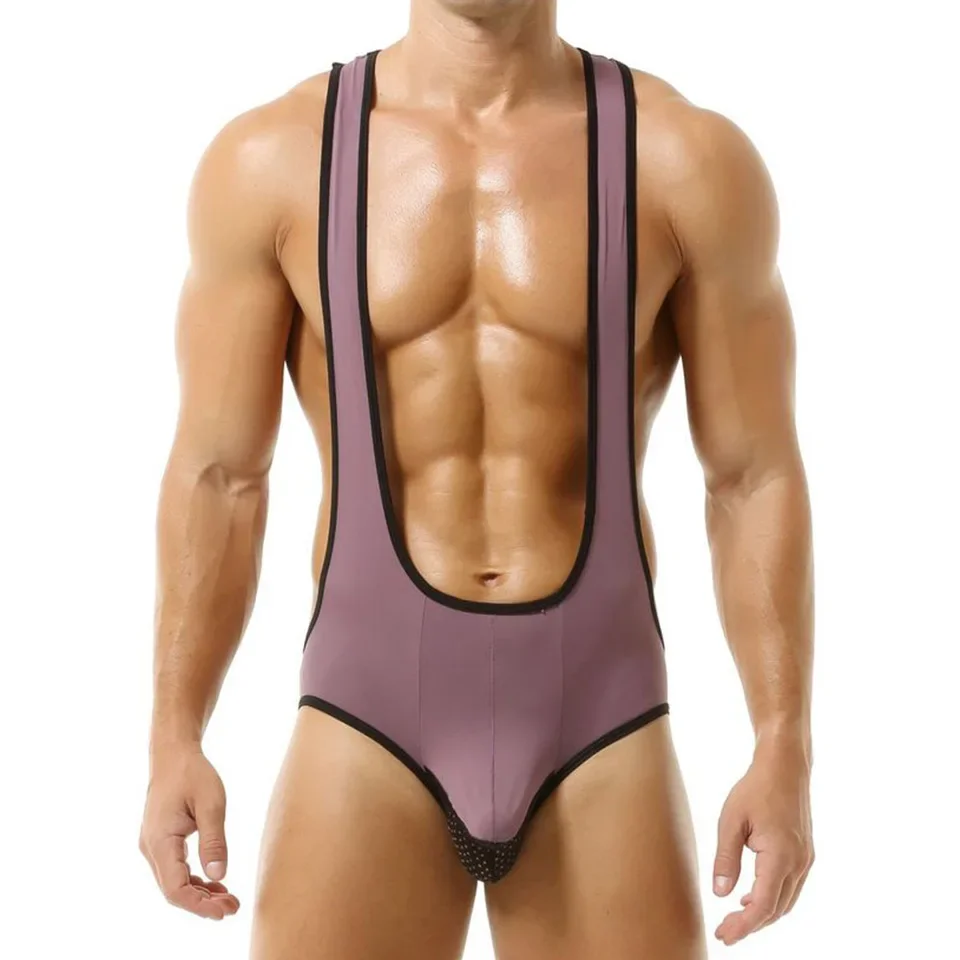 

Men Sexy Jumpsuits Bodysuits Pouch Bodywear Breathable Underpants Ice Silk Mesh Stretch Underwear Penises Bag Briefs