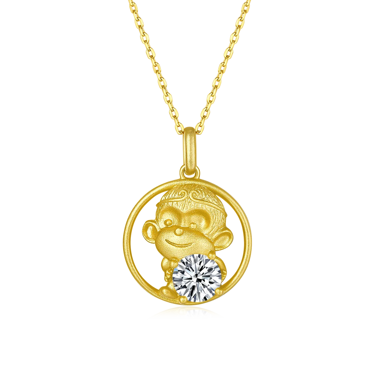 

Позолоченное ожерелье S925 с изображением китайского зодиака, обезьяна, муассанит (1,0 карата)