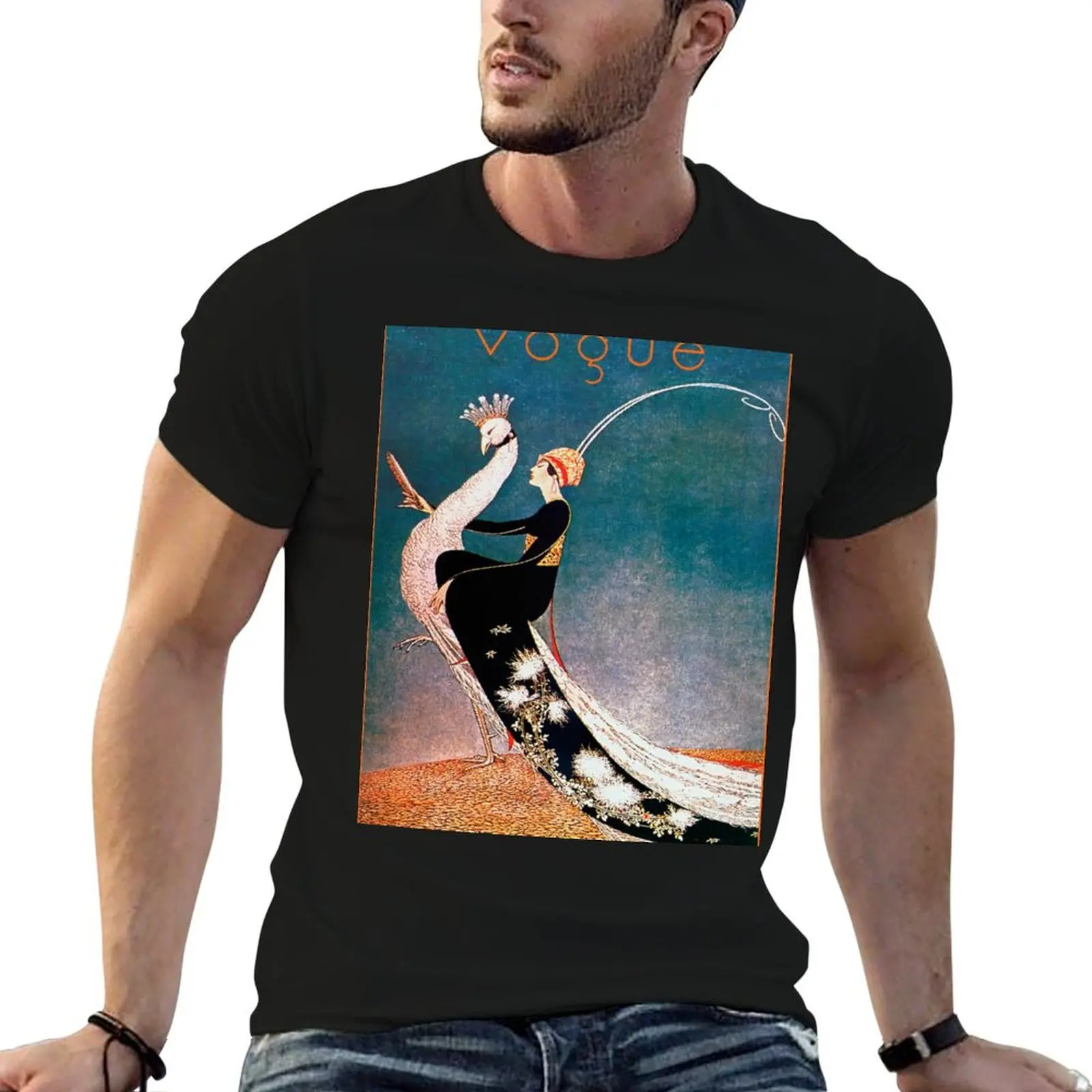 Flapper and White Peacock Vintage Poster T-Shirt graphic tee shirt anime boys animal print tee shirts for men