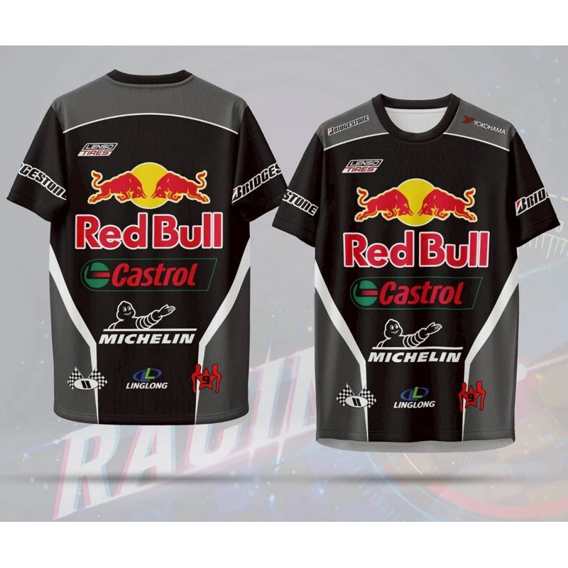 2025 Red Bull Camiseta para hombre Camiseta deportiva de carreras Impresión 3D Red Bull Camiseta de manga corta Camiseta deportiva para hombre Ropa Red Bull