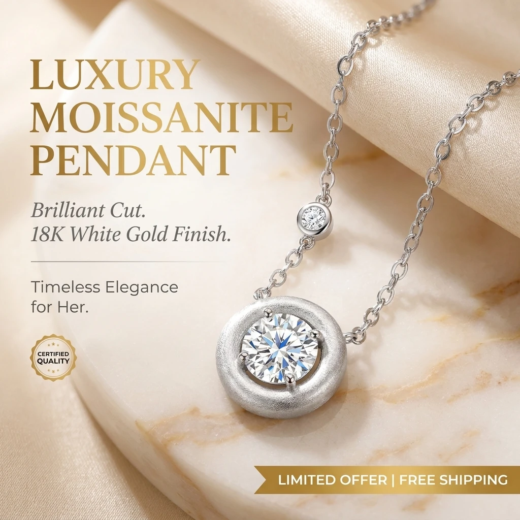 925 Sterling Silver Round Moissanite Pendant Necklace for Women, Brushed Finish Bubble Design Sparkling Choker Chain, Fine Je