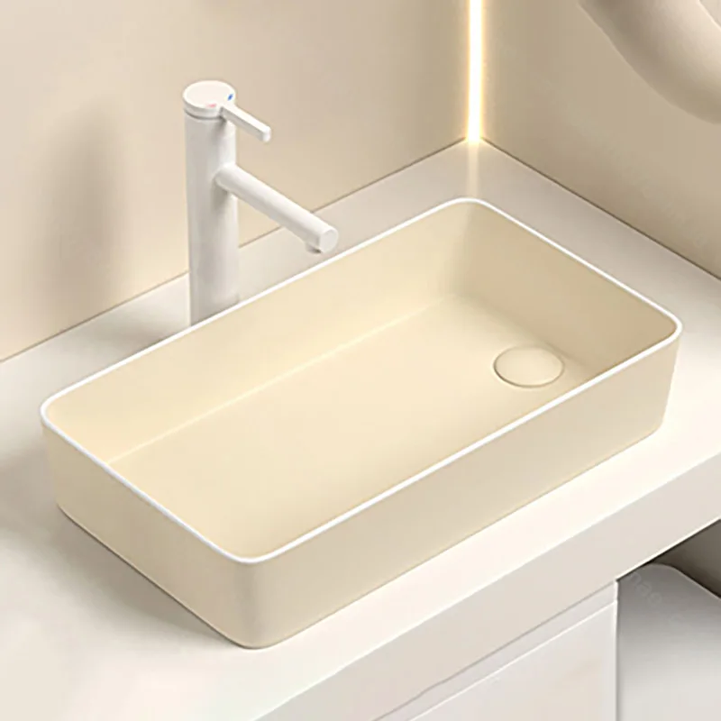 

Rectangle Porcelain Ceramic Vessel Sink for Bathroom Modern Above Counter Wash Bowl Basin with Drain Kit Countertop Vanity Sinks