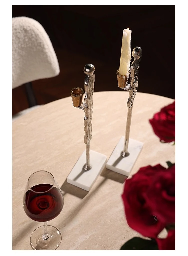 Medieval aristocratic style metal romantic atmosphere candlestick, living room bedroom desktop light luxury decoration ornament