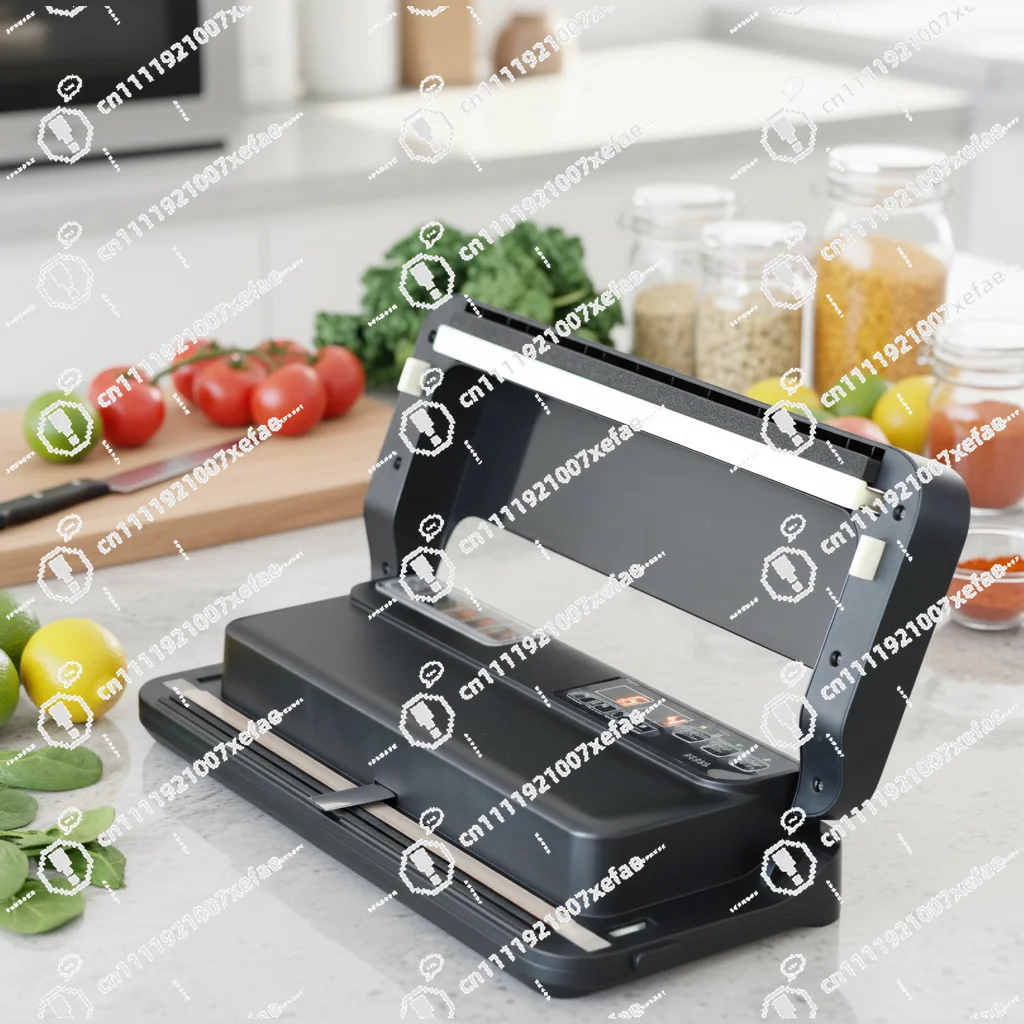 Electric vacuum packaging machine for food, textiles and commodities - easy-to-operate film sealing machine