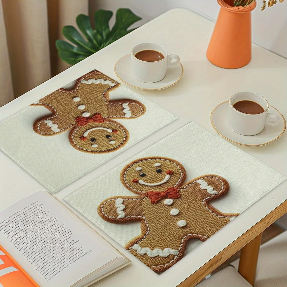 1/2pcs Christmas Gingerbread for Man Printed Placemats,Washable Placemats for Kitchen Dining Table Decoration