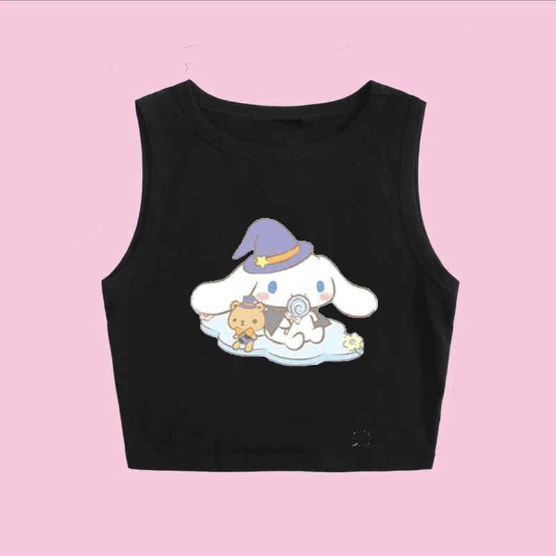 Sanrio Cinnamoroll Kawaii Cartoon Print Crop Y2K Slim Fit Versatile Fashion Cartoon Summer Clothes