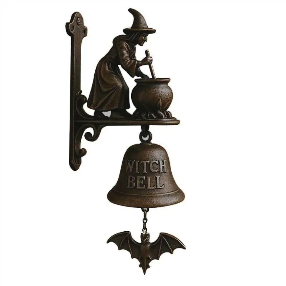 Vintage Halloween Witch Doorbell Sounding Wall-mounted Witch Wind Chimes Alloy Copper-colored Halloween Door Hanger Gift