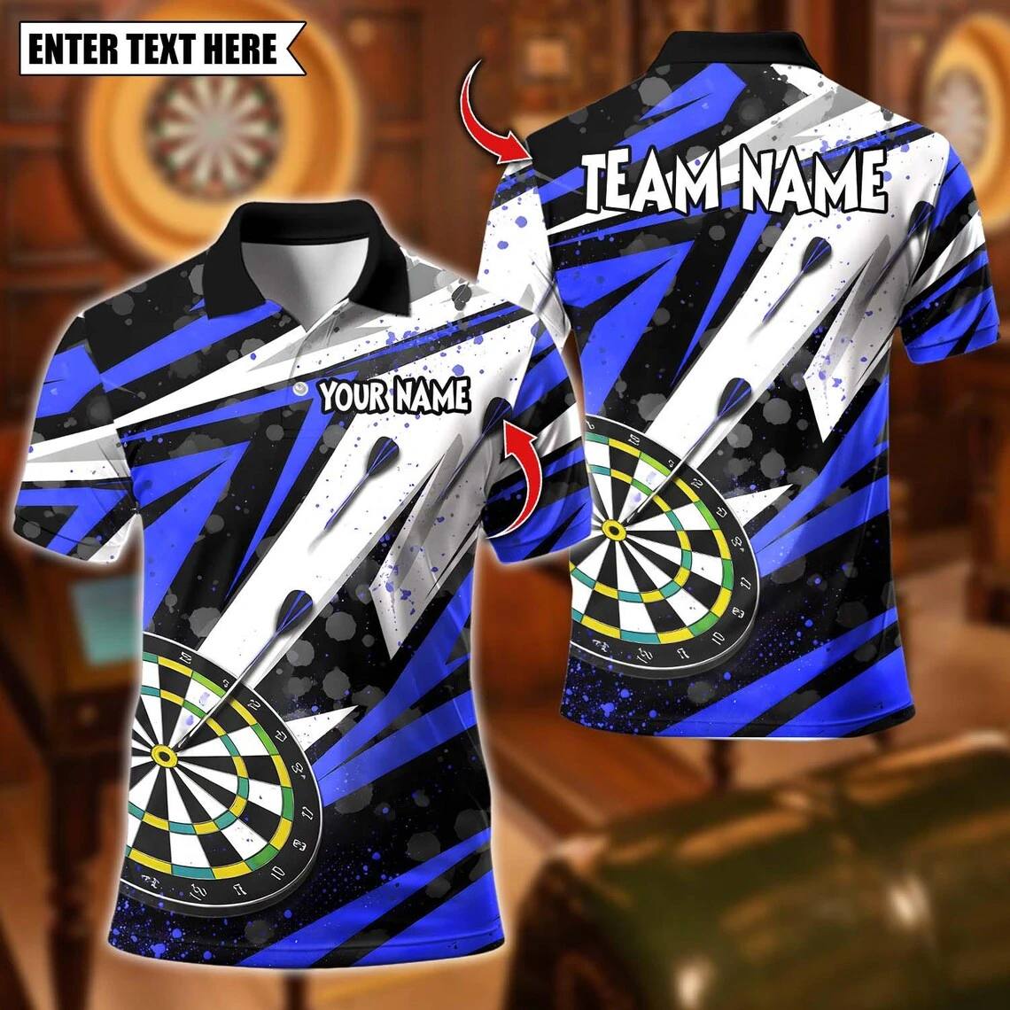 Personalized Darts Team Jersey Customizable Geometric Stripes Full Print Short Sleeve Polo Shirt With Your Name For Dart Games