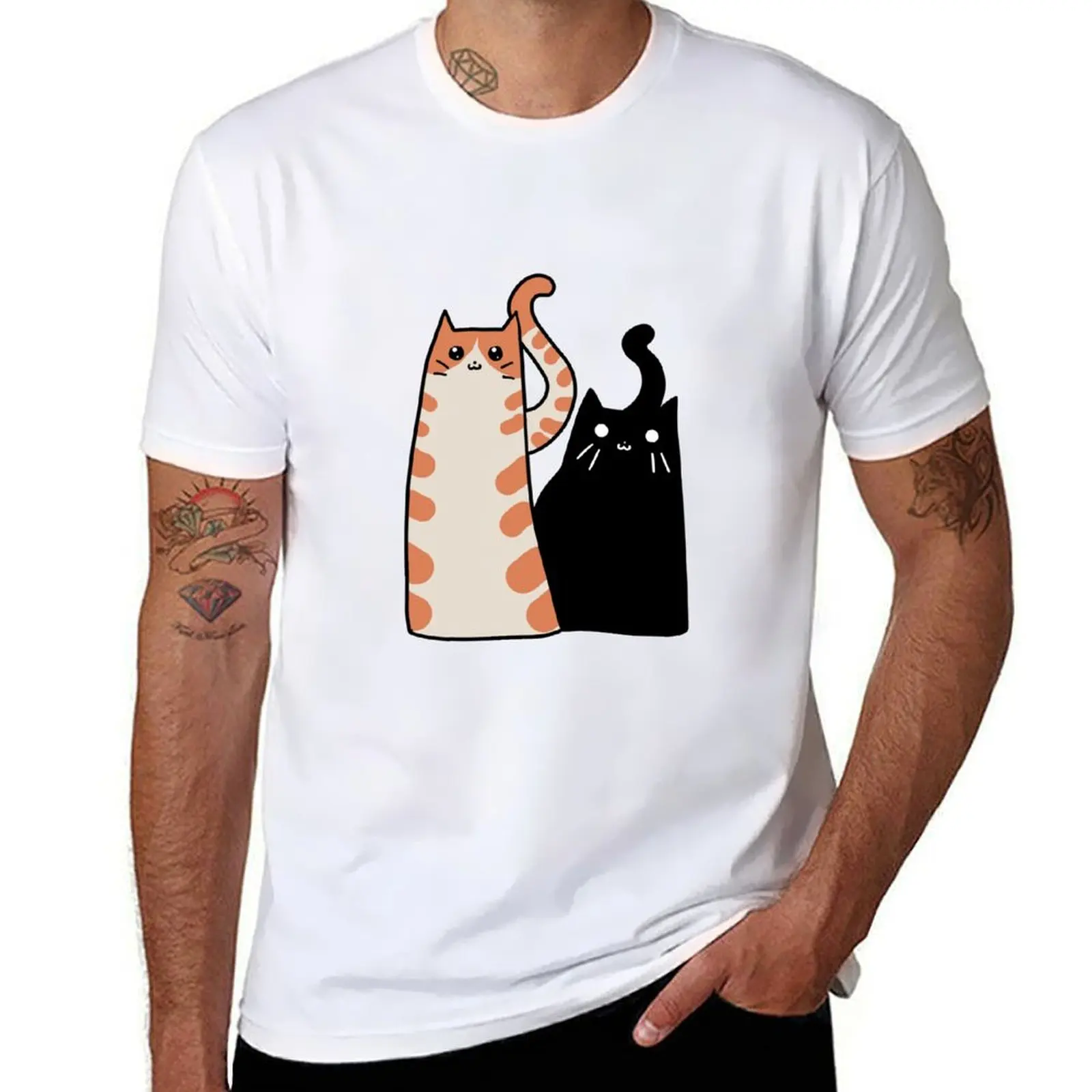 

Tabby Cat and Black Cat T-Shirt cotton t shirt pack men t shirt cotton 100% T-Shirt
