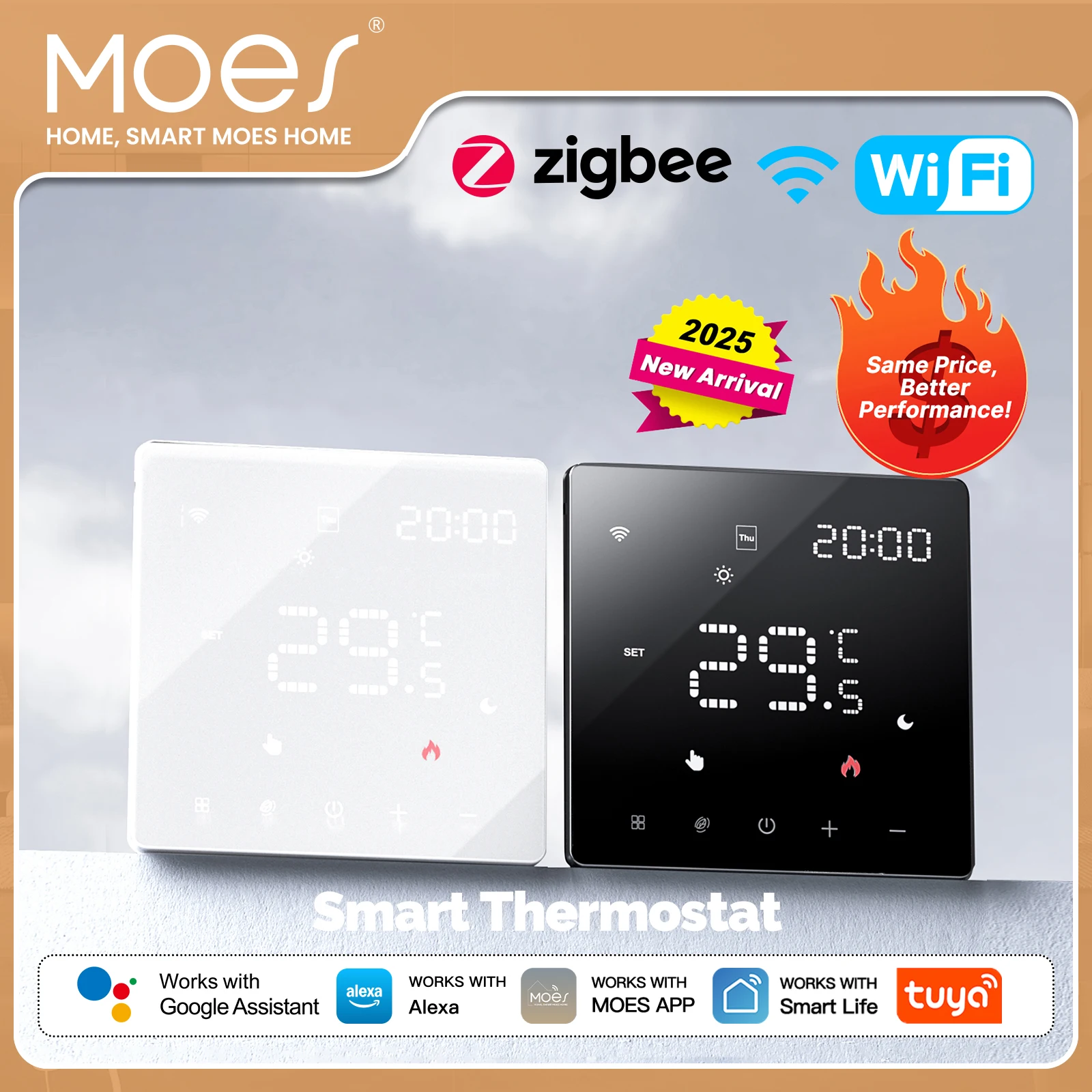 

Умный термостат MOES Tuya ZigBee, программируемый контроллер температуры Wi-Fi для воды или электрического отопления, работает с Alexa Google
