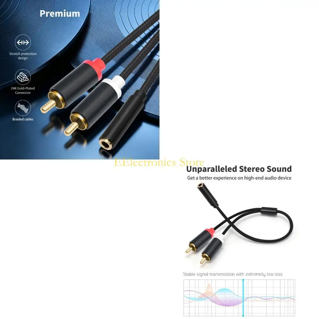 B03C Braided Stereo Adapter Sound Cable with 3.5Mm Female and 2 Connectors