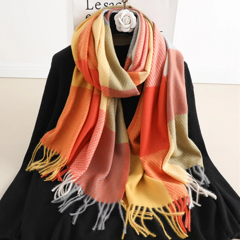 Colorblocking Faux Cashmeres Scarf Casual Fashion  Comfortable  Winter Warm Plaid Scarf For Student adult Shawl Festival Gift