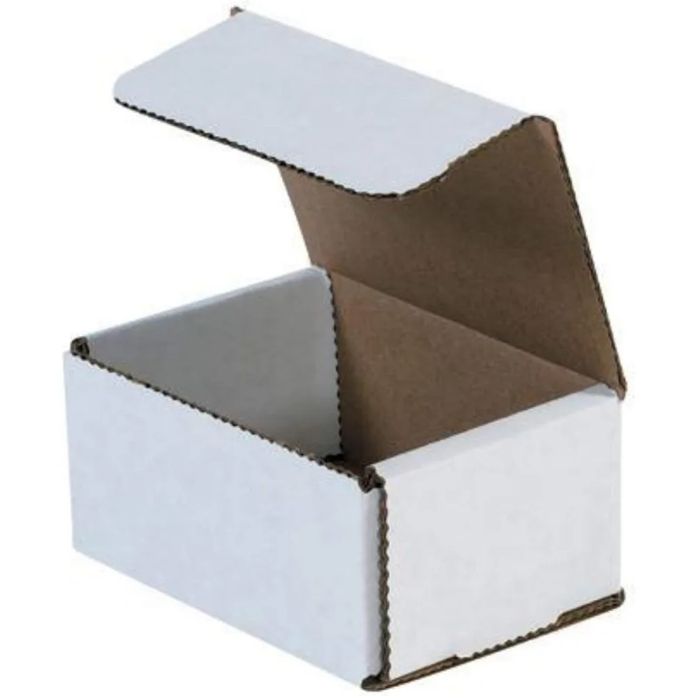 White Foldable Corrugated Cardboard Mailers - 4x4x2 Shipping Boxes for Secure Packaging, Mailing, Moving, Storage, and Organizat