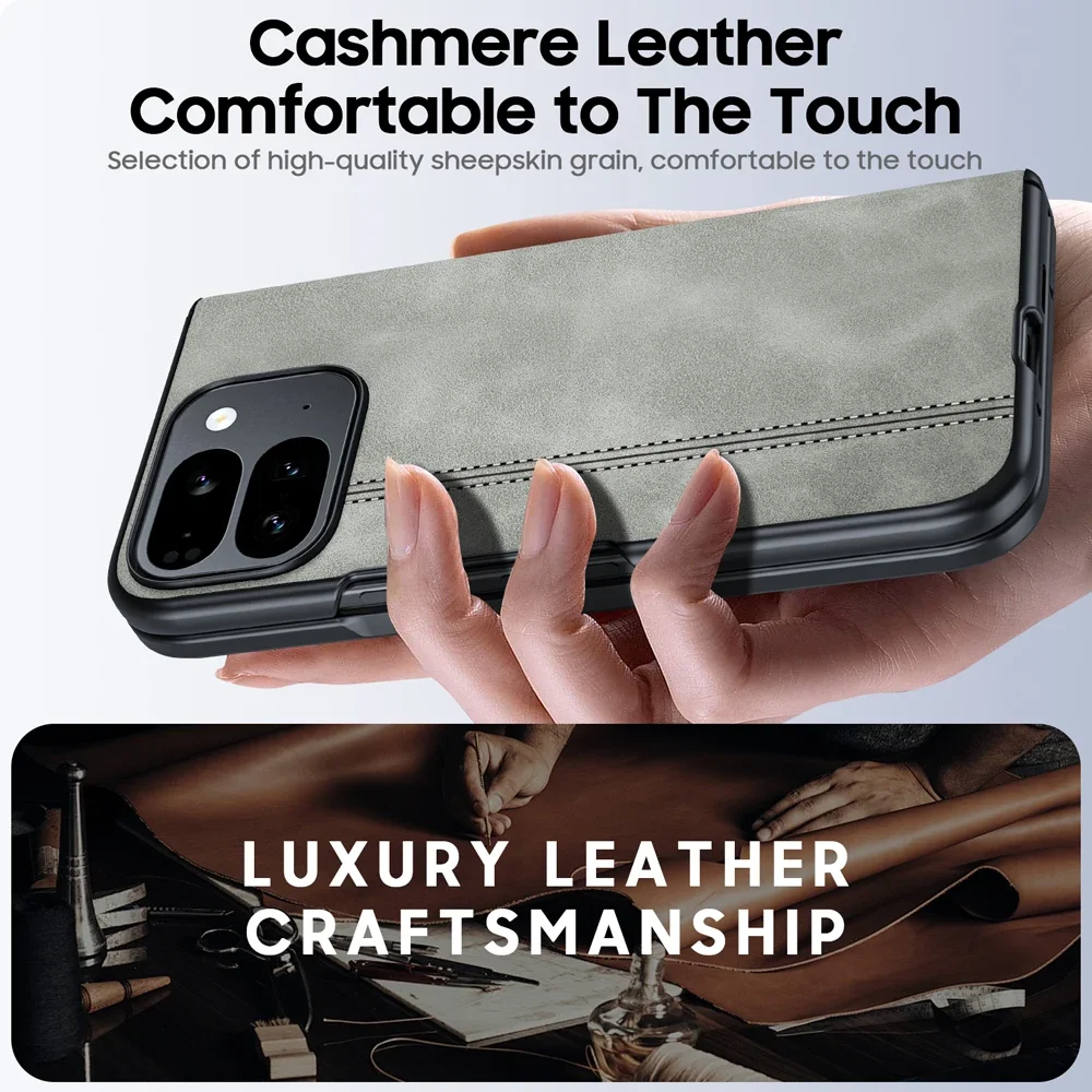 حافظة لهاتف Google Pixel 9 Pro قابلة للطي مع واقي شاشة، حماية مفصلية، حافظة جلدية غير لامعة لهاتف Google 9 Pro Fold Pixel-أسود