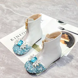 Girls Ankle Boots Sequins Patchwork Kids Princess Elsa Boots Sweet Bowknot Children's Fashion Leather Boots Spring Autumn Winter