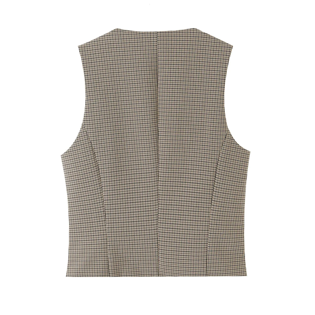 Vintage Plaid Belted Short Vest Pants Set Women's Fashion Autumn Collection No Brand Label Two Piece Ensemble