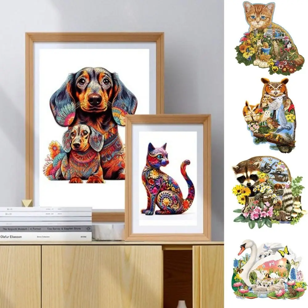 

Wooden Jigsaw Puzzle Stress Relief Animal Wooden Puzzle Dog Cat Shaped Thinking Training Children Puzzle Toys New Year