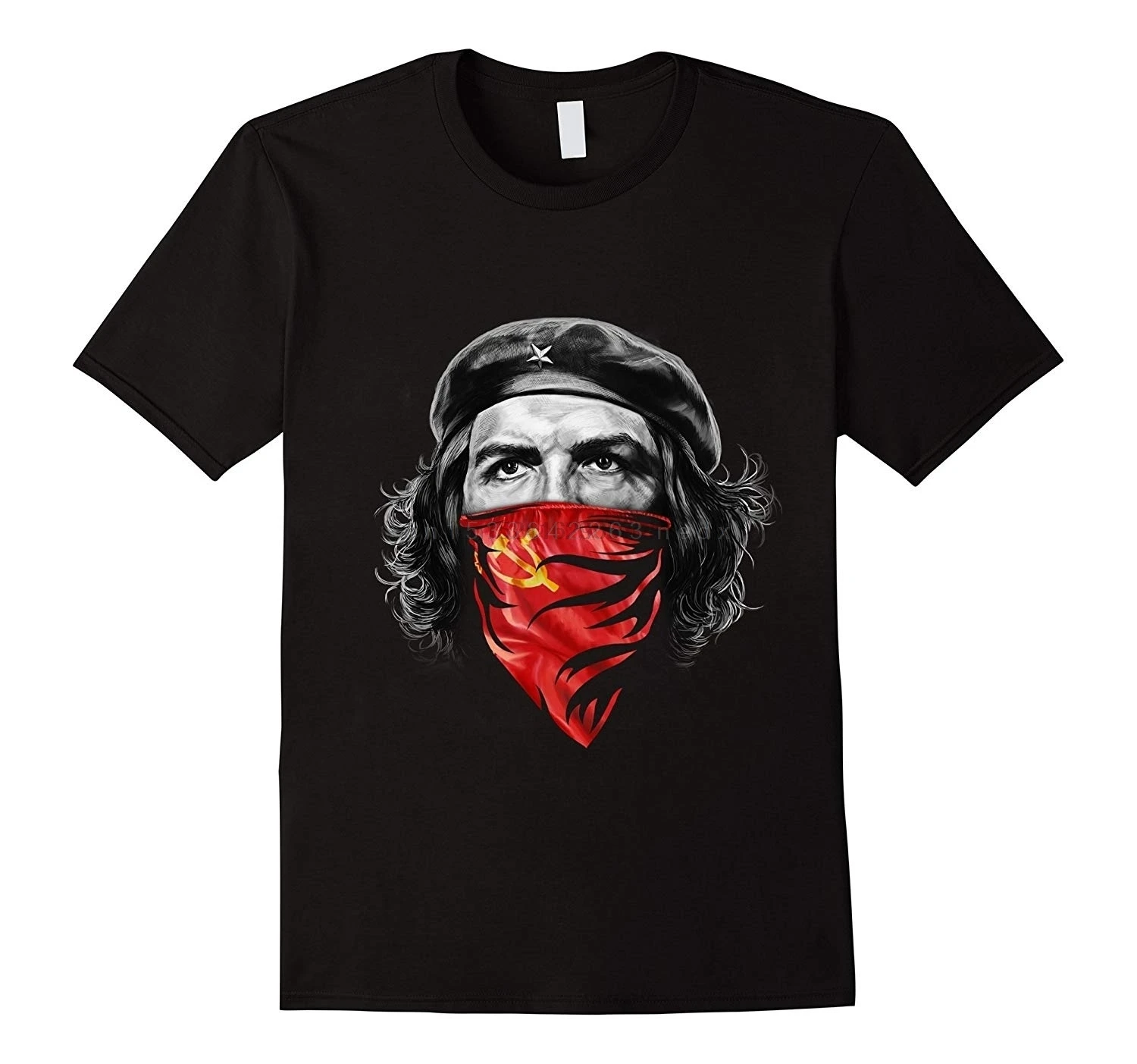 Che Guevara w Soviet Hammer and Sickle Red Bandana Cotton T Shirt