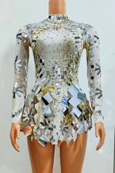 Mirror Sequins Dress Drag Queen CostumeSinger Dancer Clothing Party Birthday DressesJazz Gogo Performance Dancewear   A439