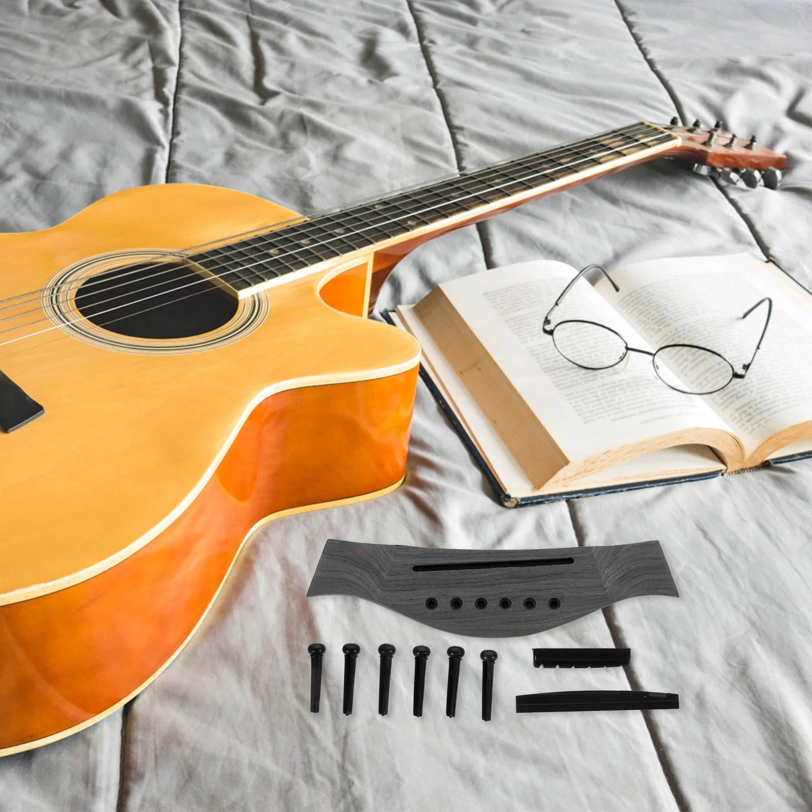 

Bridge Parts Acoustic Guitar Accessories Repair Kit R om Color Wood Plastic Material Sturdy Durable Smooth Polished No Burrs