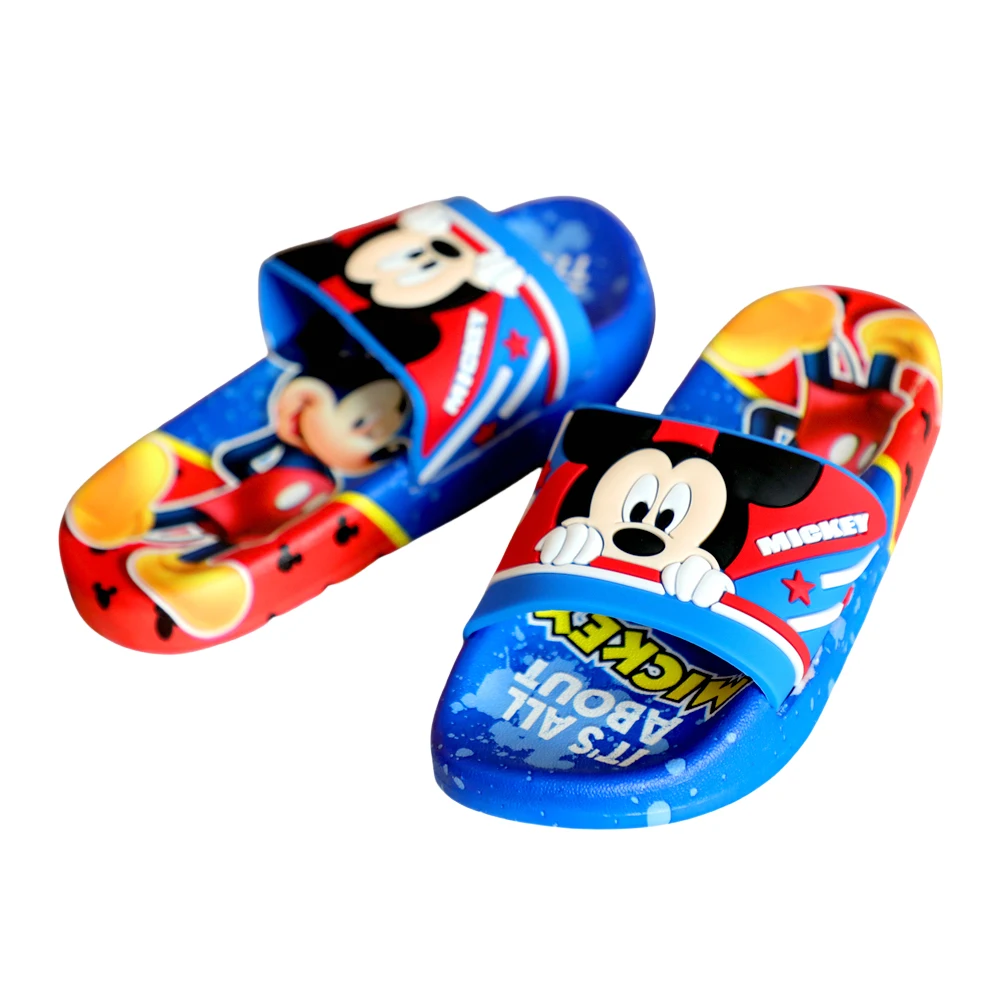 Cute Cartoon Mouse Print Boys Slippers Soft Non‑Slip Open Toe Slides Lightweight Kids Summer Home Bathroom Beach Sandals