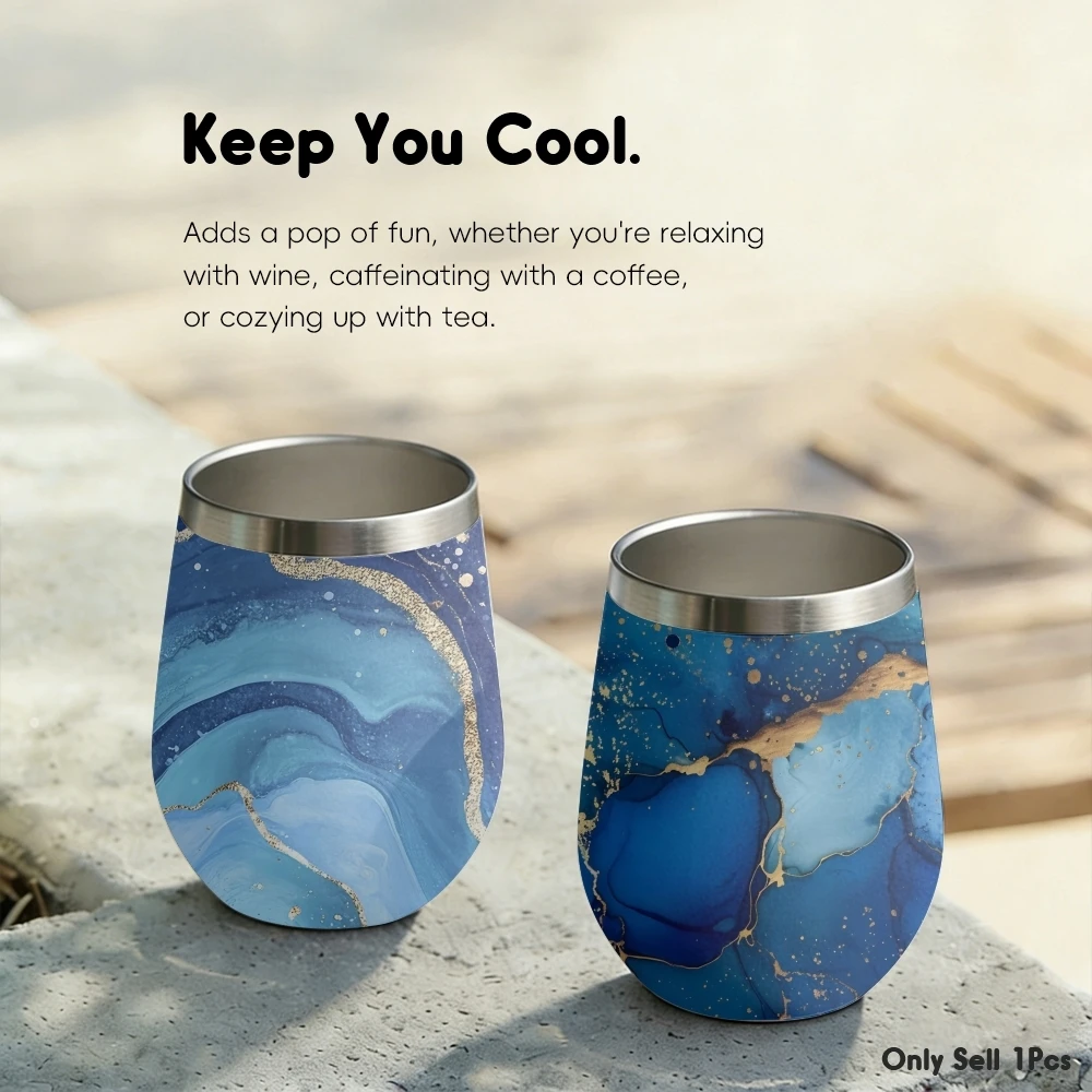 Blue Marble Texture Vacuum Flasks 12oz Insulated Stainless Steel Mug with Lid Double Wall Vacuum Drink Coffee Cup Travel Tumbler