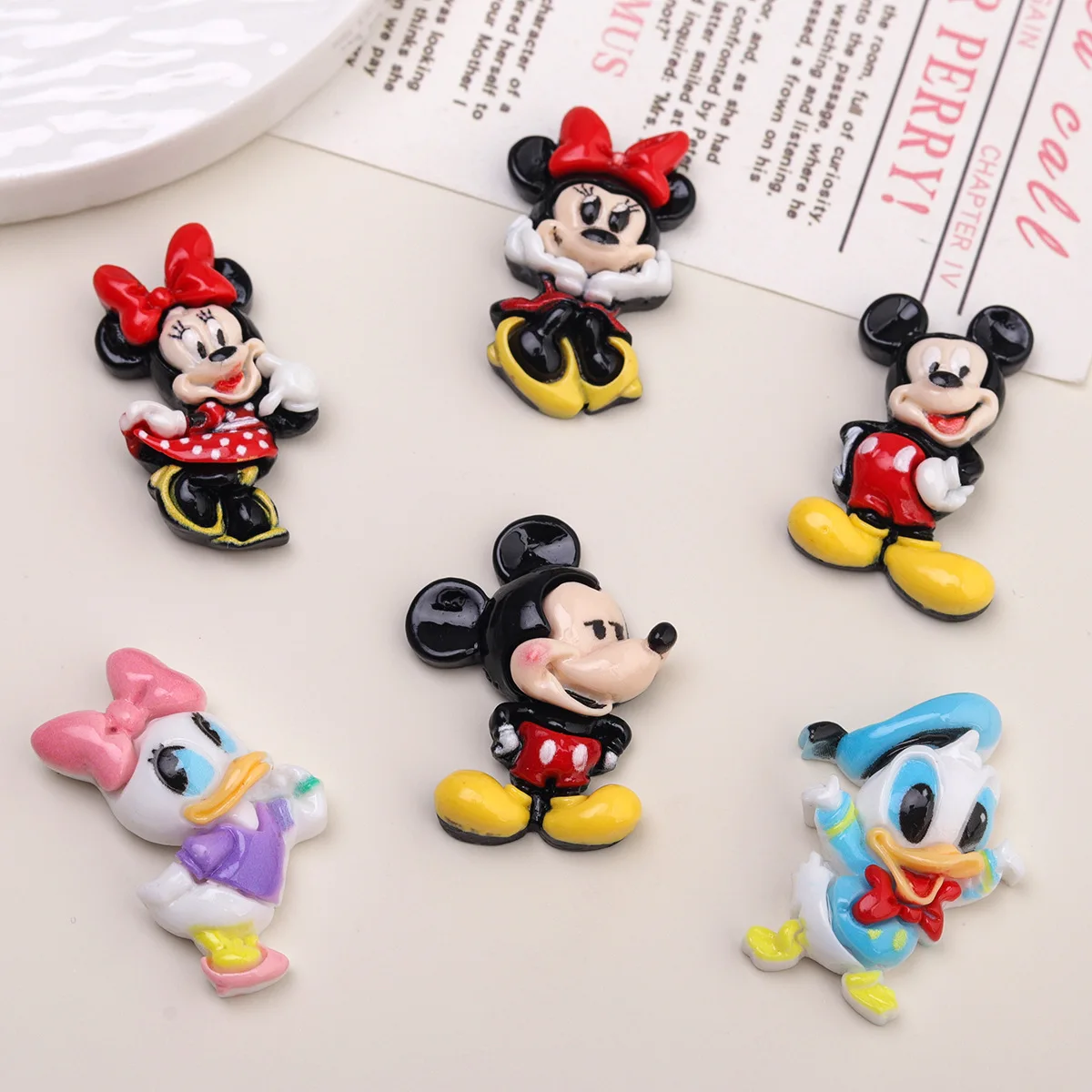 5pcs Cartoon DIY Resin Accessories Jewelry Happy Disney Mouse Cream Glue Hairpin Mobile Phone Case Keychain Pendant Charms
