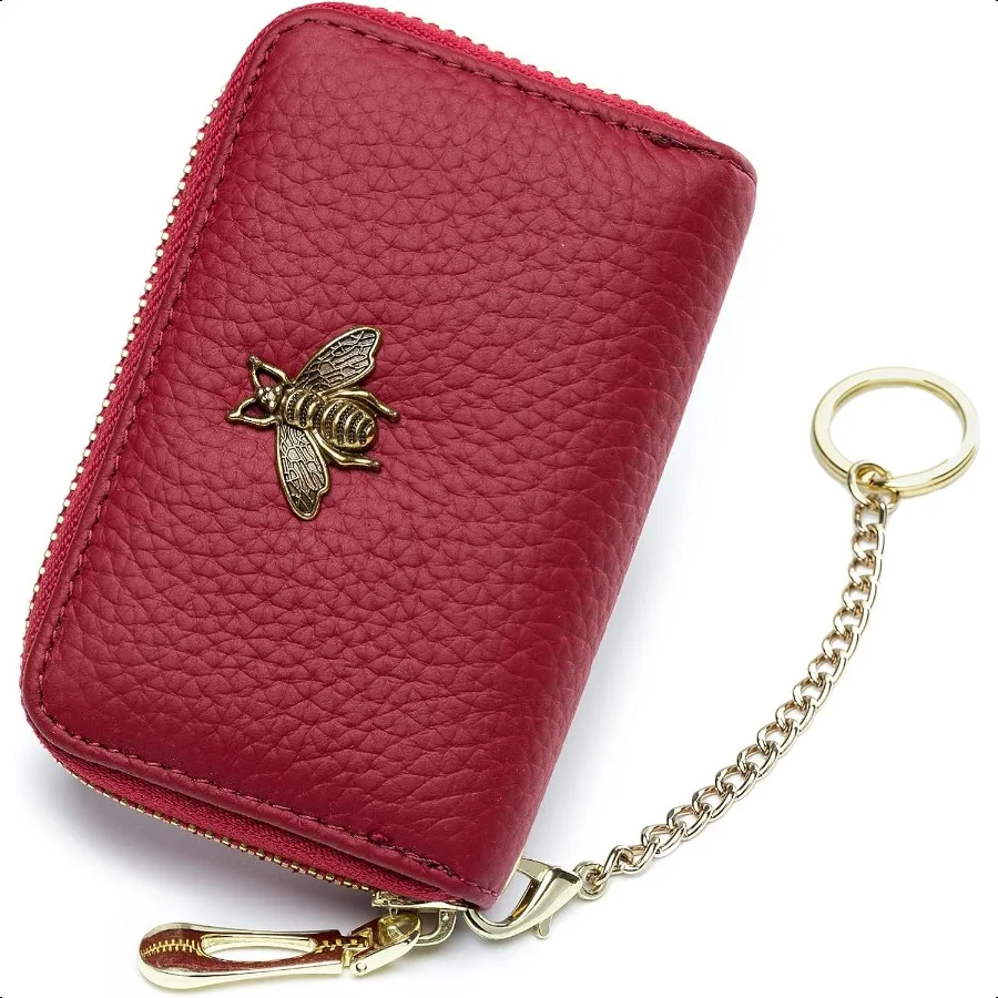 

RFID Credit Card Holder Small Leather Zipper Card Case Wallet for Women