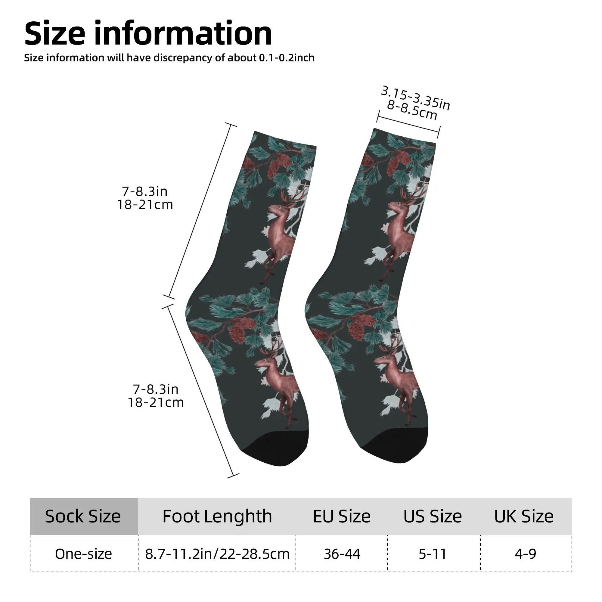 1pc Deers and Pine Branches Printed Men's Socks  Novelty Hip Hop Harajuku Pattern Crew Sock Casual Gift