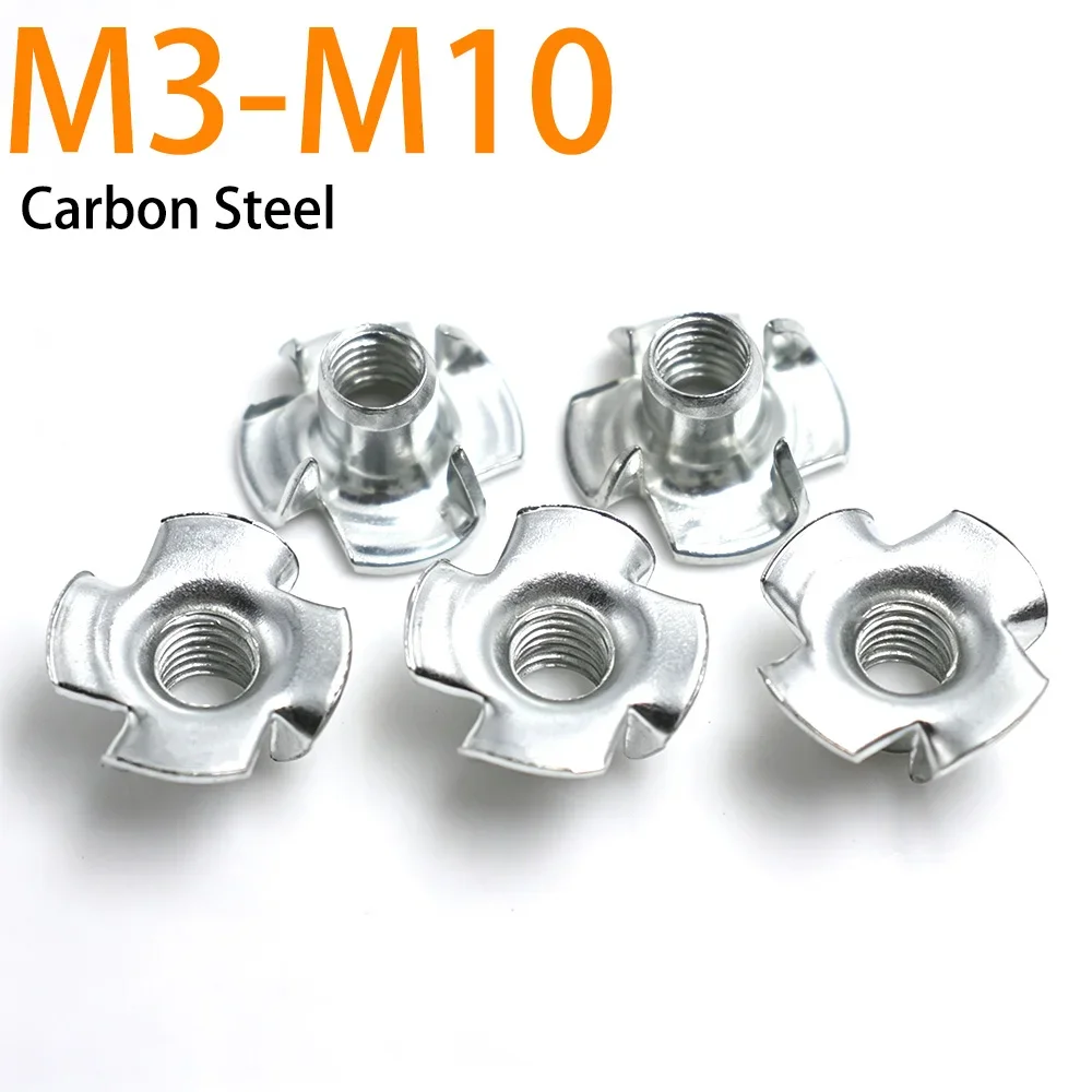 5-50 Piezas Tuercas en T de 4 Puntas Galvanizadas con Incrustación de Madera, Fijaciones de Garra para Muebles y Tableros Altos