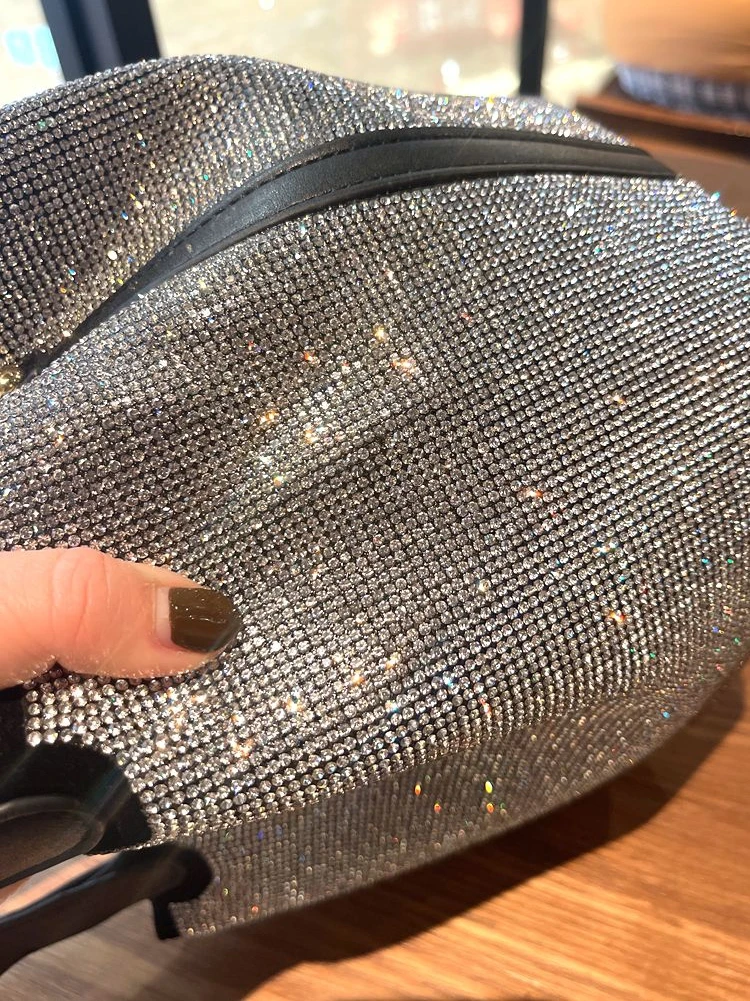 Rhinestone Diamond Bucket Bag Textured Leather Women Handbag Evening Bag Wedding Party Bling Clutch Purse Shoulder Messenger Bag