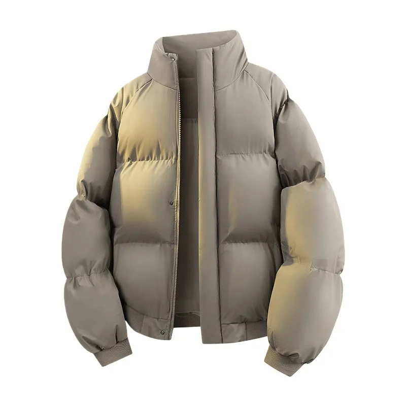 

High Street PU Leather Parkas Men Autumn Winter Padded Puffer Jacket Loose Fit Solid Color Couple PU Parka Coat Man Streetwear