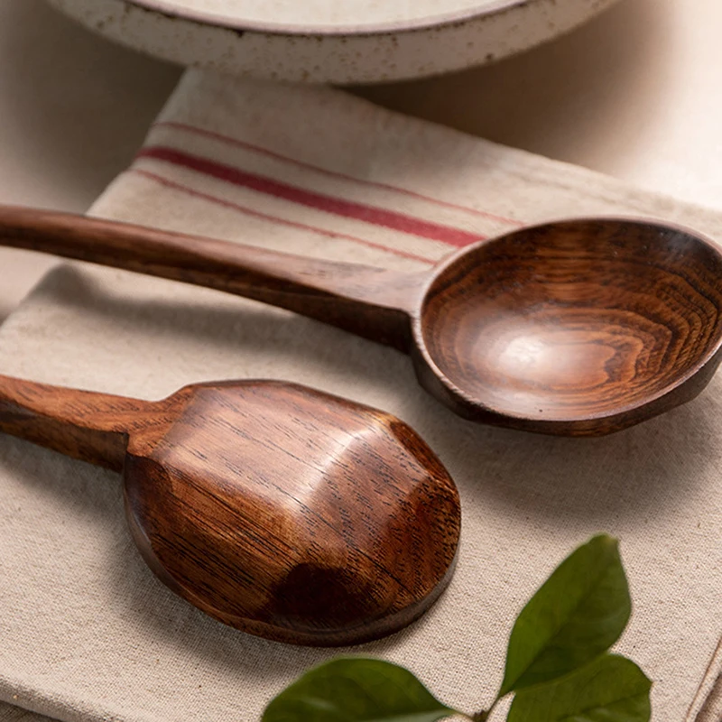 Cuchara de madera con mango largo, cocina japonesa, vajilla de cocina Ramen, cucharadita de sopa, cucharadas de Catering, cucharón de sopa grande para el hogar