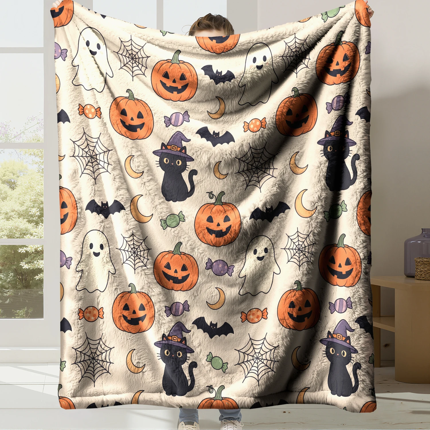 Soft Flannel Fleece Helloween Blanket Digital Print Super Warm Cozy Throw Blanket for Bed Couch Sofa Home Decor Gift,Style 14