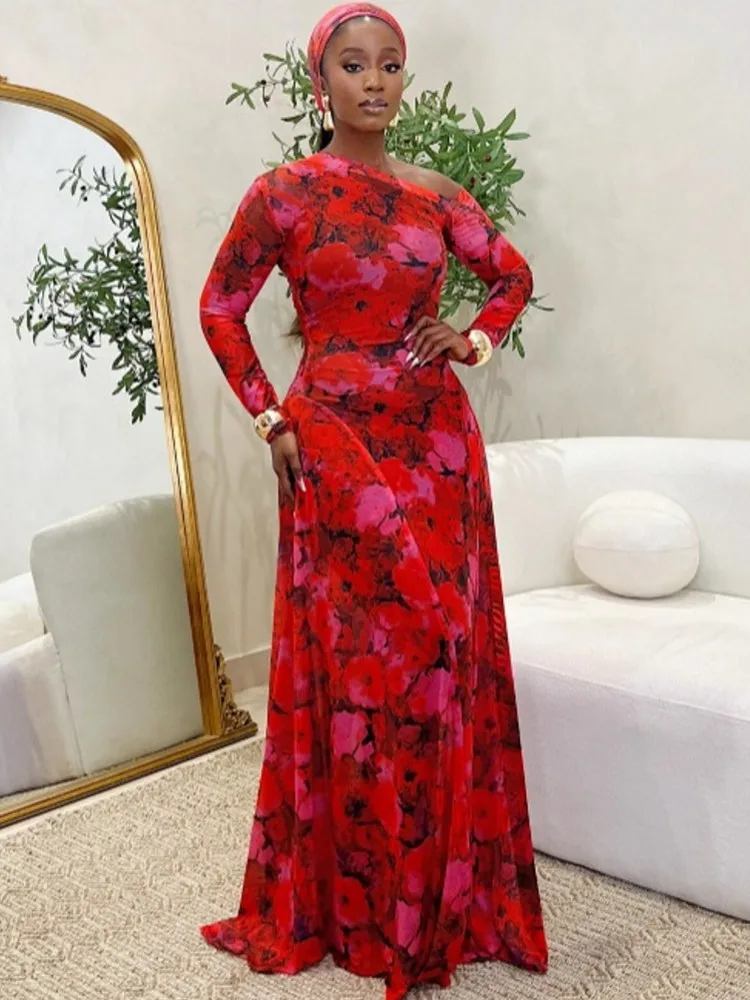 

African Dresses For Women 2025 New African Clothes Dashiki Flower Print Ankara Dresses Bazin Traditional Robe Africa Dress