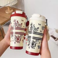Valley Flower Cute Water Bottle With Straw Vacuum Insulated 316 Stainless Steel Coffee Cup With Straw 500ml Leakproof