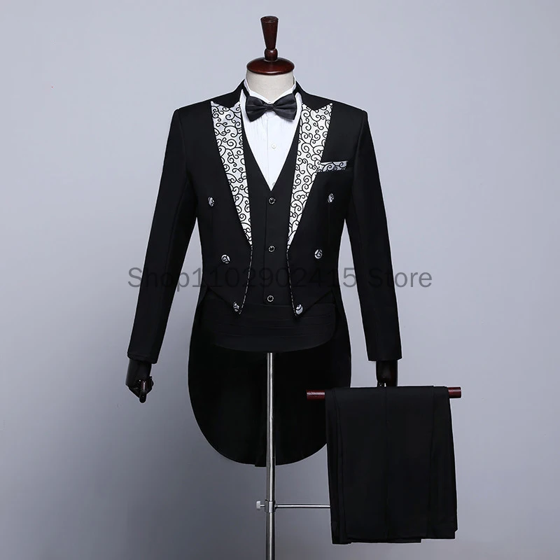 Tuxedo Tailcoat Slim Men\'s Formal Business Suits Tuxedo Swallow Tail Coat Fine Serge Fabric Wedding Party Dance Performance Suit