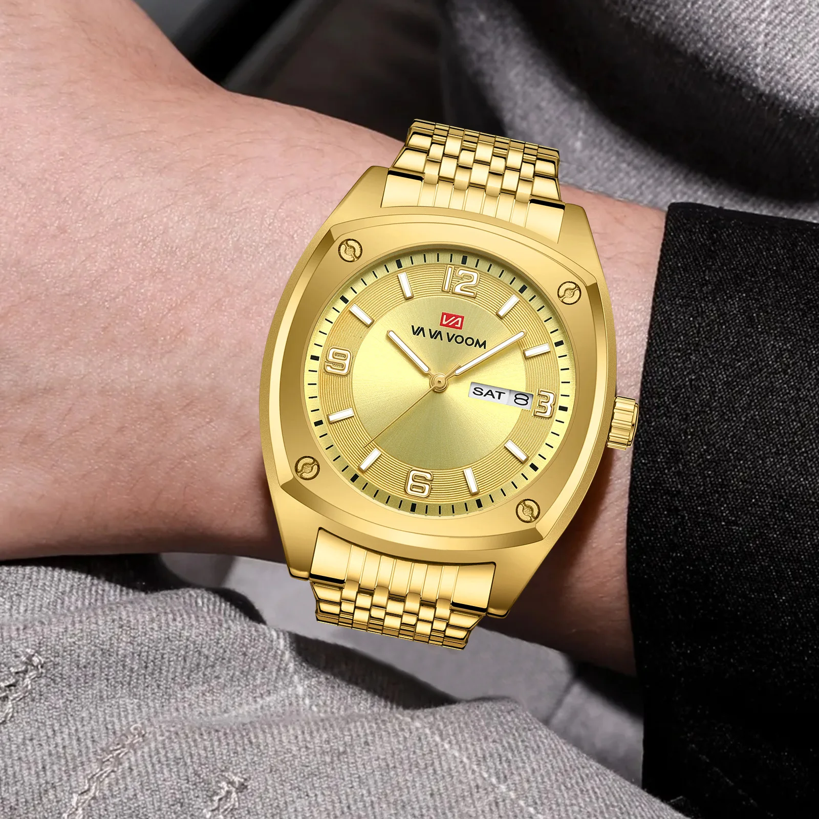 Stainless Steel Mens Quartz Wristwatches Date Week Fashion Man Watch Luminous Hands Watch For Men Relogio Masculino