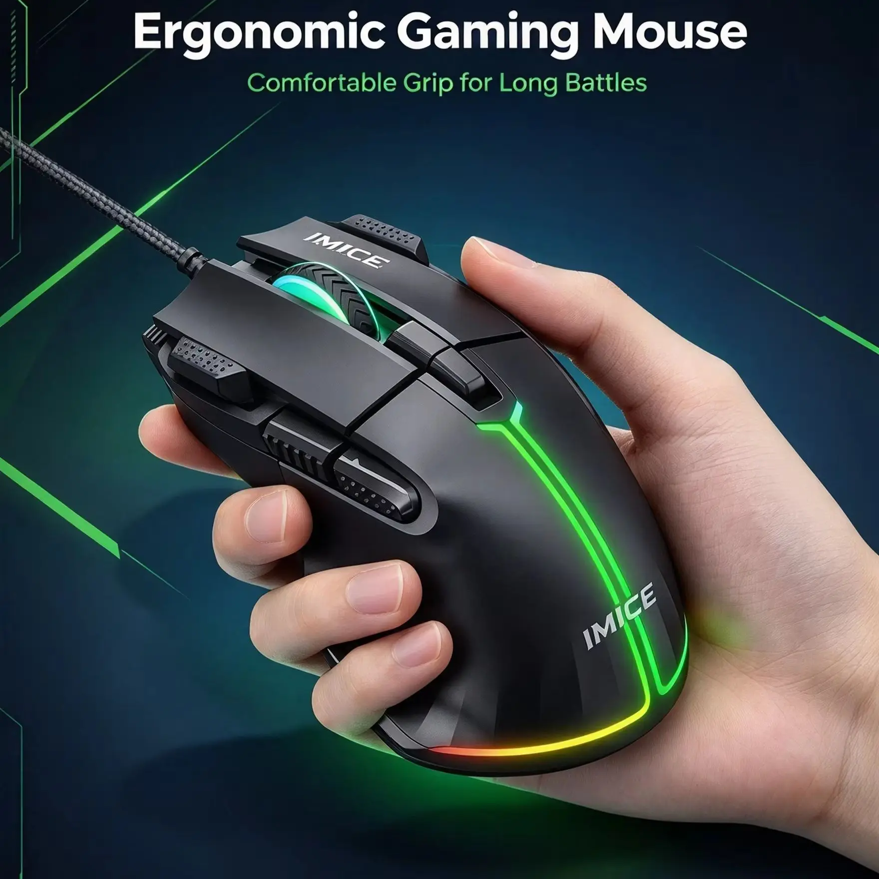 T50 Programmable 12800DPI Adjustable Wired Gaming Mouse RGB Backlit Ergonomic Design Optical Gamer PC Mouse For Computer Laptop