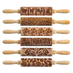 Wooden Textured Rolling Pin Modeling Pattern Rollers Wood Hand Pressed Printing Embossing Stick Ceramic Craft Pottery Diy Tool