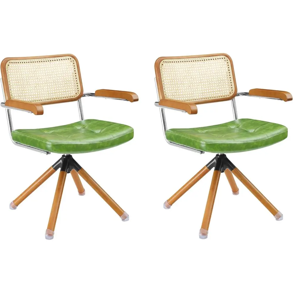 

Green Century Modern Swivel Desk Chairs with Rattan Backrest, Set of 2, Wood Legs, Suitable for Home Office or Living Spaces