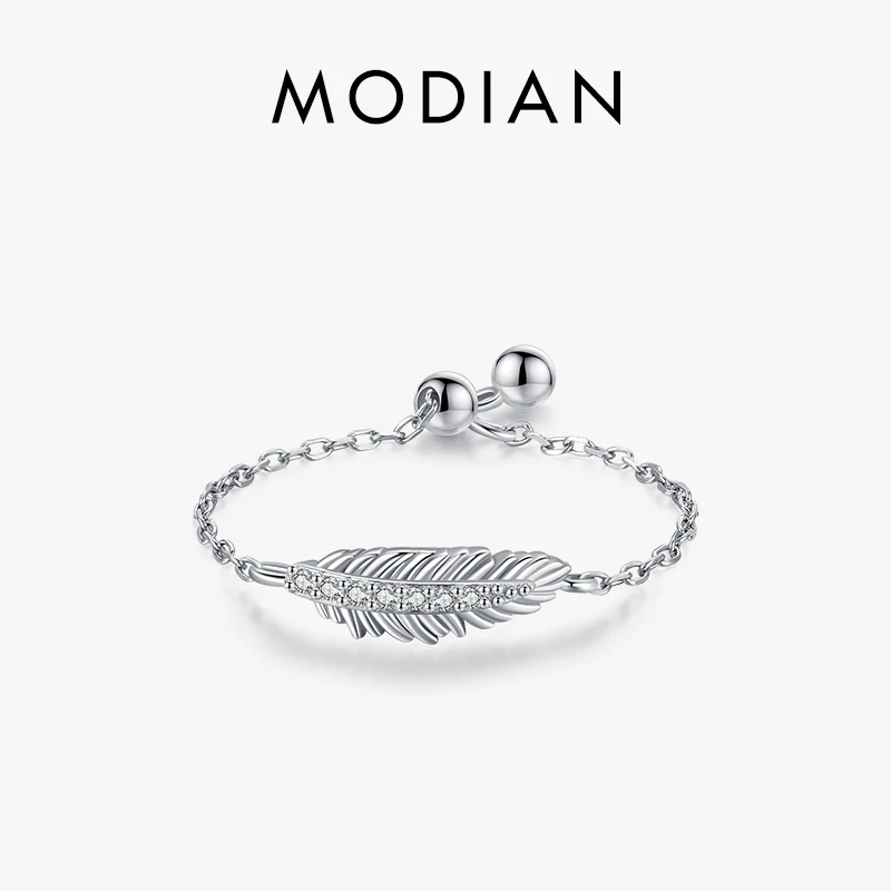 

MODIAN Real 925 Sterling Silver Free Size Angel Wings Ring For Women Delicate Small CZ Link Chain Adjustable Rings Fine Jewelry