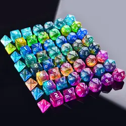 Ensemble de dés polyédriques à paillettes irisées, 2 tons, 7 matrices, D4, D6, D8, D10, D12, D20, pour les petits déjeuners passionnés du MDN, Advent