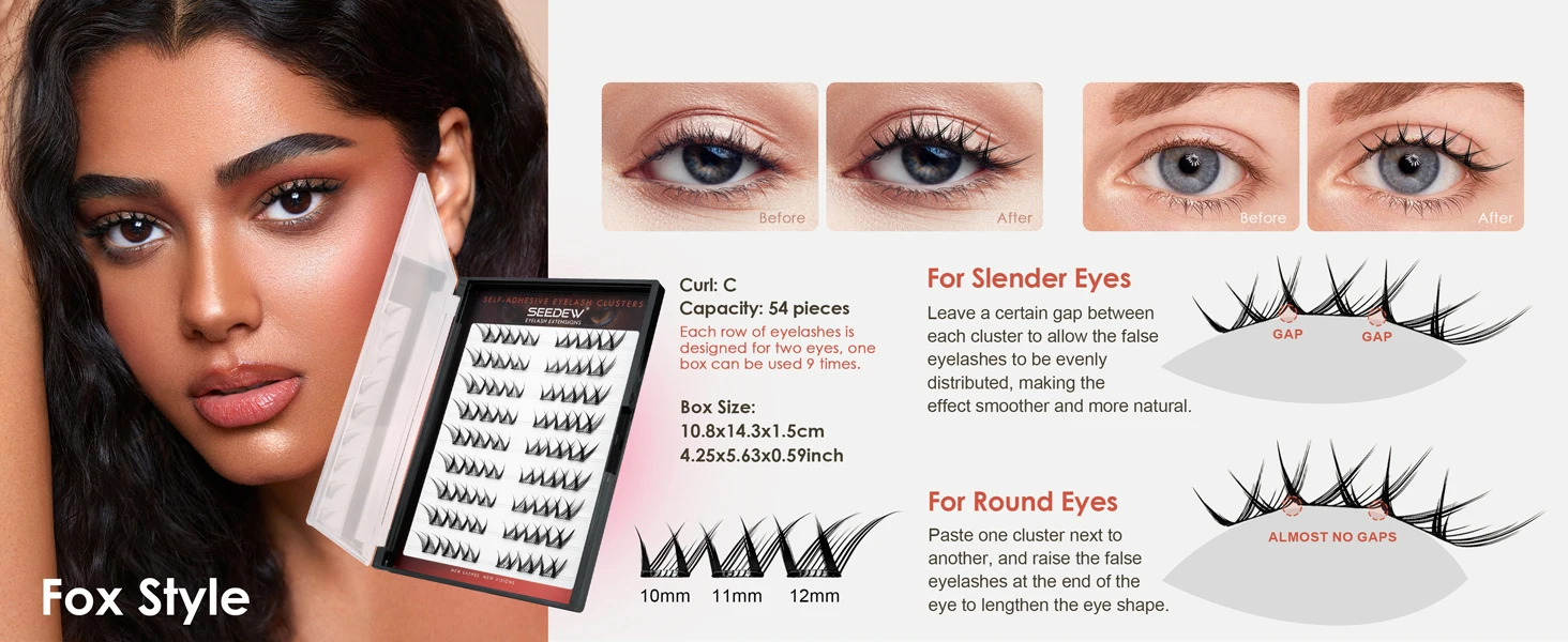 Seedew 54 Stück Selbstklebende DIY Cluster-Wimpern, Kleberfreie Falsche Wimpern, Kein Kleber Erforderlich, Einzelwimpern – Detail 6