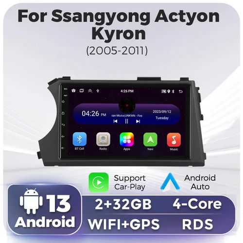 Imagen 1 del producto Radio con GPS para coche, reproductor con Android 13, 2 Din, WIFI, DSP, Carplay, para Ssangyong Kyron Actyon 2005-2011